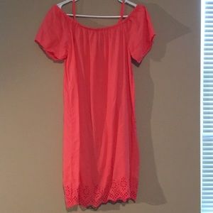 Coral off the shoulder dress with detail